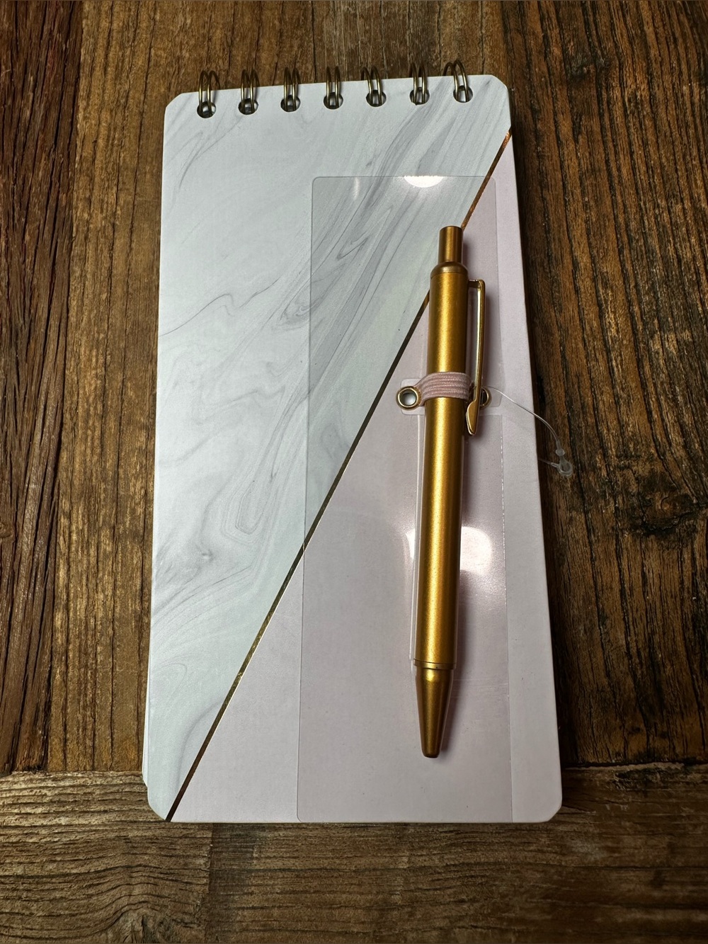 Gold Metallic Pen Attached Notebook - Home Office